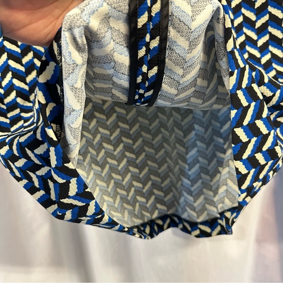 Zara Woman Blue Black Ivory Cream Geometric Print Shift Mini Dress Abstract Mod - Picture 3 of 7